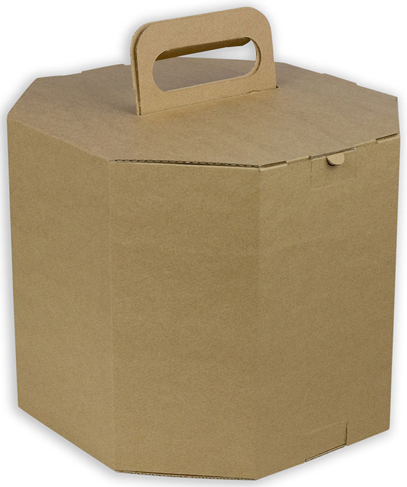 Faltschachtel Verpackung mit 8-Eck Schachtel mit Tragegriff aus Wellpapp Karton
